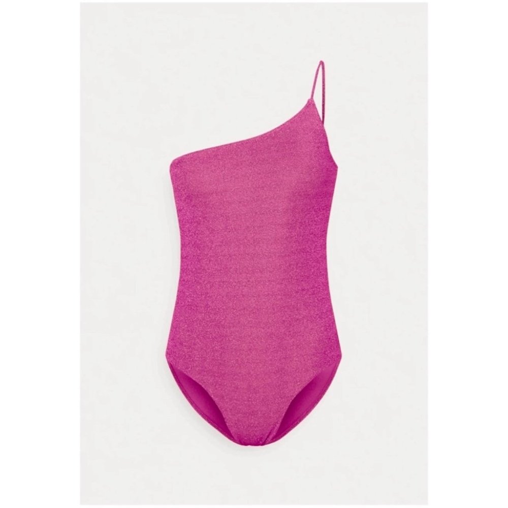 Good American Hawaiian Pink Sparkle One Shoulder One-Piece Swimsuit